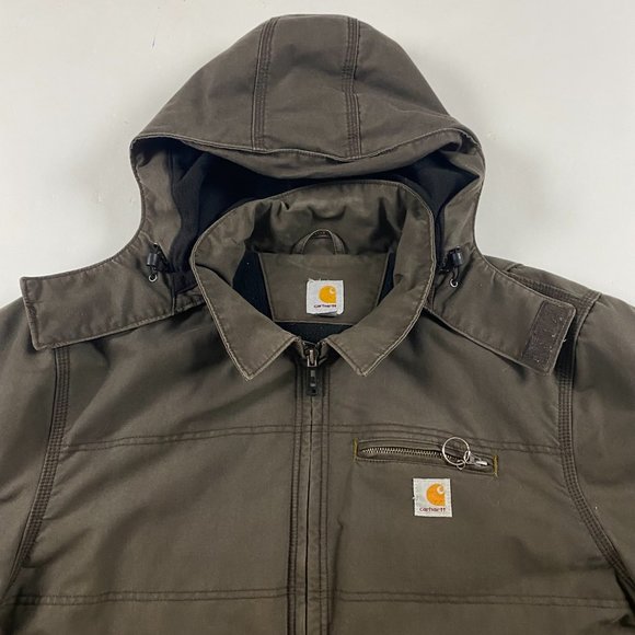 Carhartt Livingston Quick Duck Jacket 101441 Mens 2XL Brown Canvas Hooded Lined - Picture 3 of 16